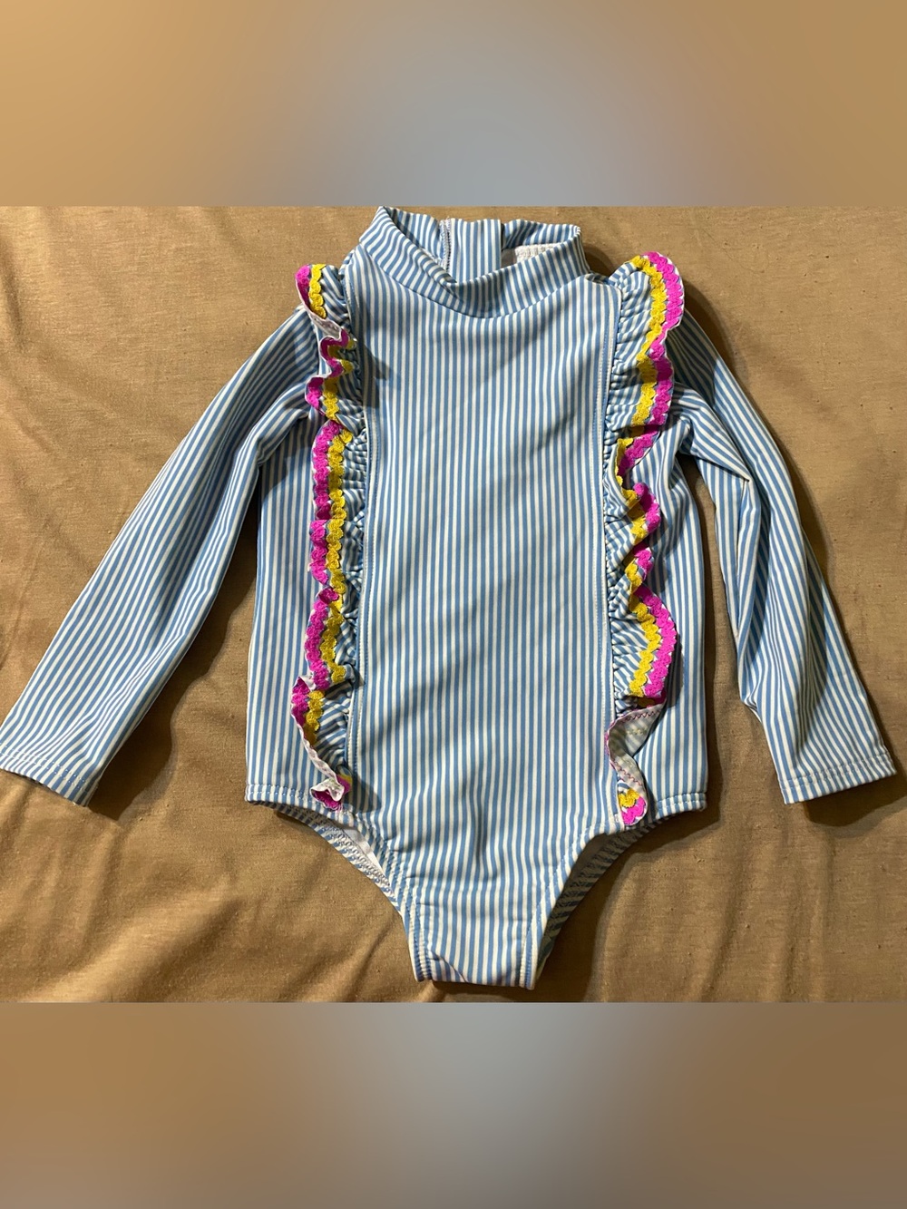 Baby Boden Blue & White Striped One-piece Bathing Suit with Zipper in Back